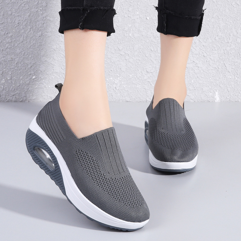 Women'S  Breathable Heightened Thick-Soled Sports And Leisure Shoes Flying Woven Mesh Shoes