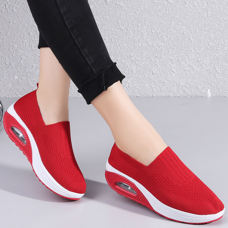 Women'S  Breathable Heightened Thick-Soled Sports And Leisure Shoes Flying Woven Mesh Shoes