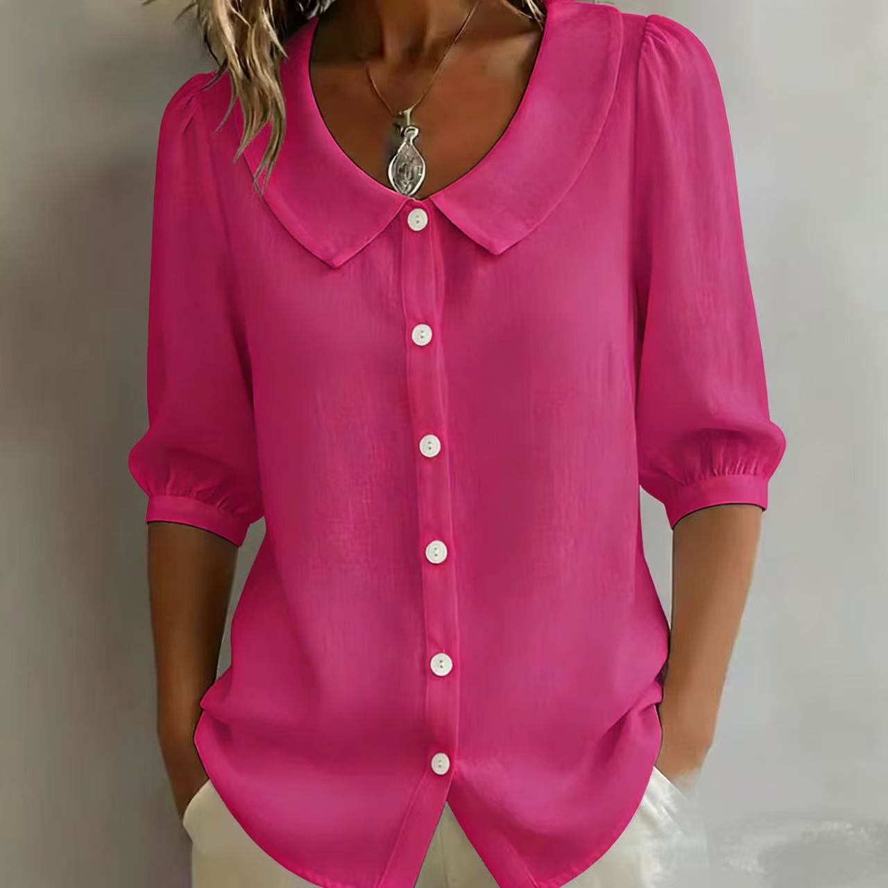 Retro Peter Pan Collar Button-up Cotton Shirt