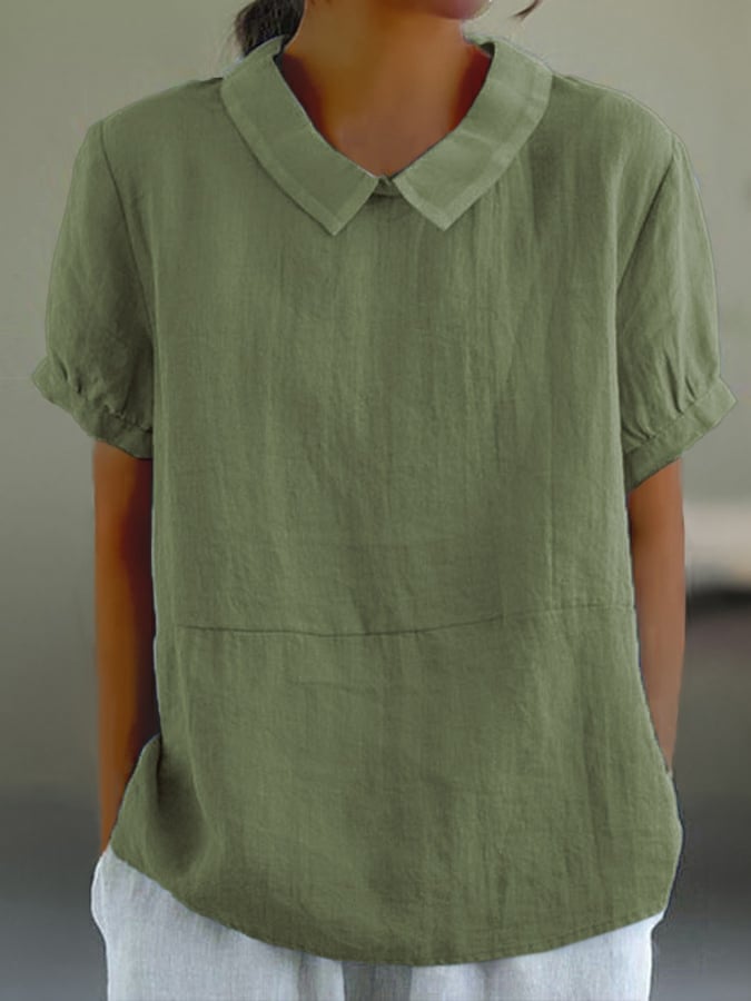 Solid Color Cotton And Linen Top