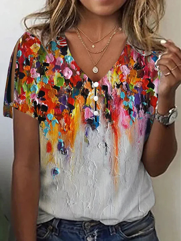 Women's Summer Floral Print Short Sleeve Top