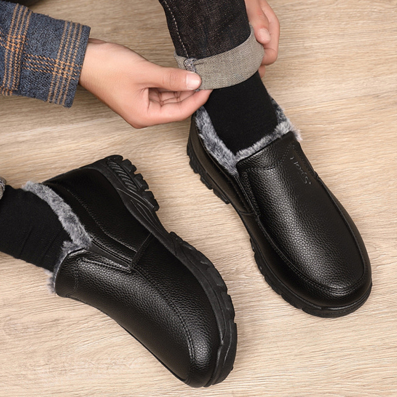 🔥Last Day 69% OFF-Men's Warm Comfortable Waterproof Fleece Cow Leather Snow Boots