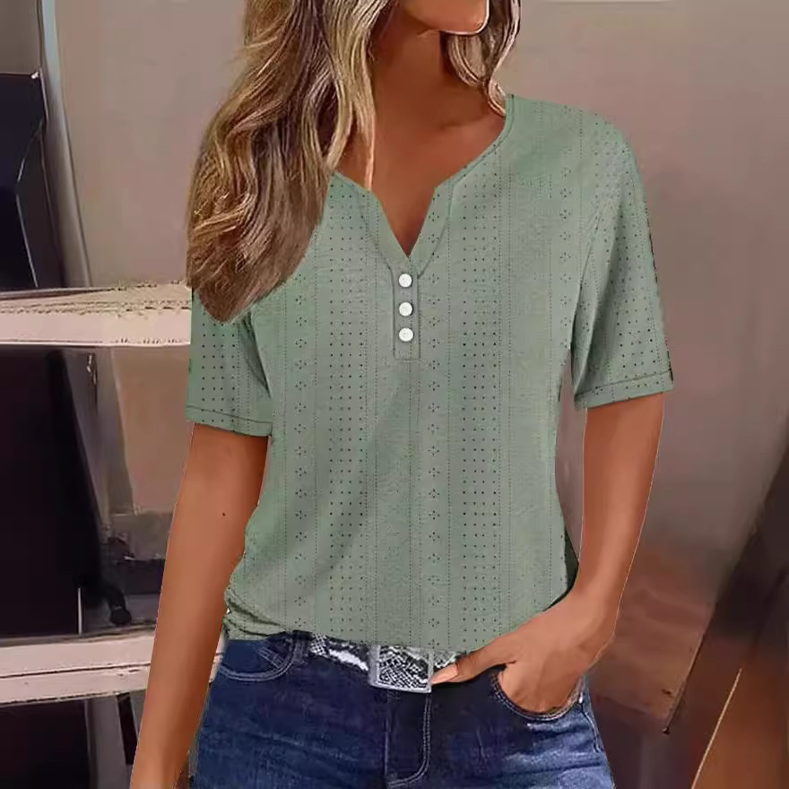 Casual Buckle Loose Lace T-Shirt