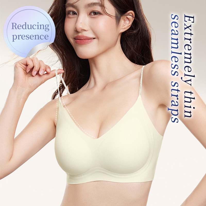 VEIMIA Cooling Seamless Bra Refreshing Summer, Nude Feeling Soft Support Invisible Spaghetti Straps Bra