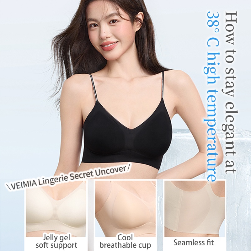 VEIMIA Cooling Seamless Bra Refreshing Summer, Nude Feeling Soft Support Invisible Spaghetti Straps Bra