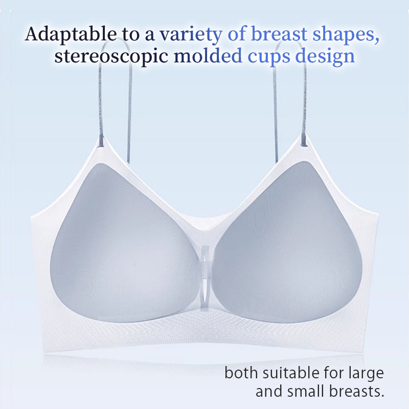 VEIMIA Cooling Seamless Bra Refreshing Summer, Nude Feeling Soft Support Invisible Spaghetti Straps Bra