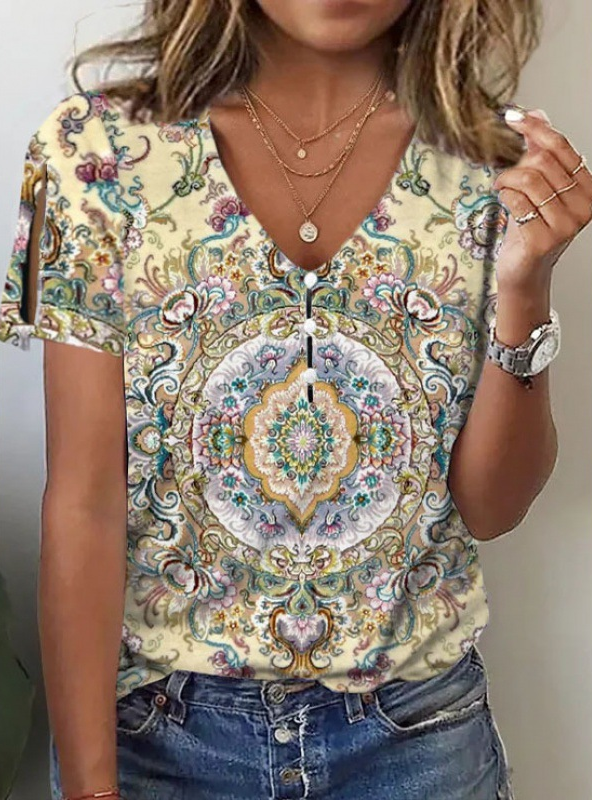 Women's Summer Floral Print Short Sleeve Top