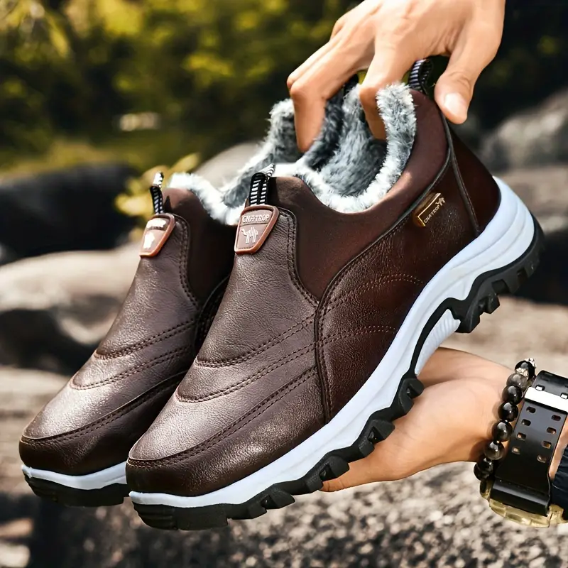 Men's Waterproof Warm Plush Lined Genuine Leather Orthopedic Snow Boots Hiking Boots