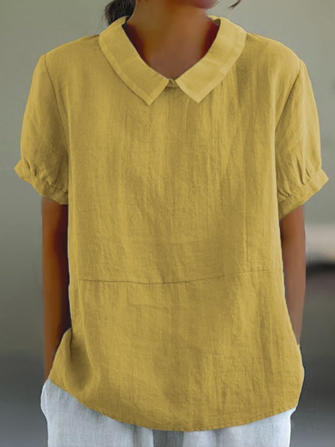 Solid Color Cotton And Linen Top