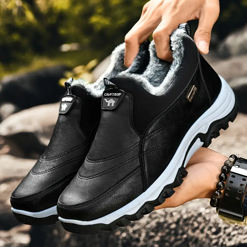 Men's Waterproof Warm Plush Lined Genuine Leather Orthopedic Snow Boots Hiking Boots