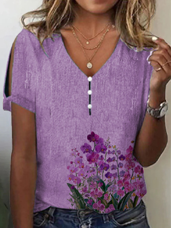 Women's Summer Floral Print Short Sleeve Top