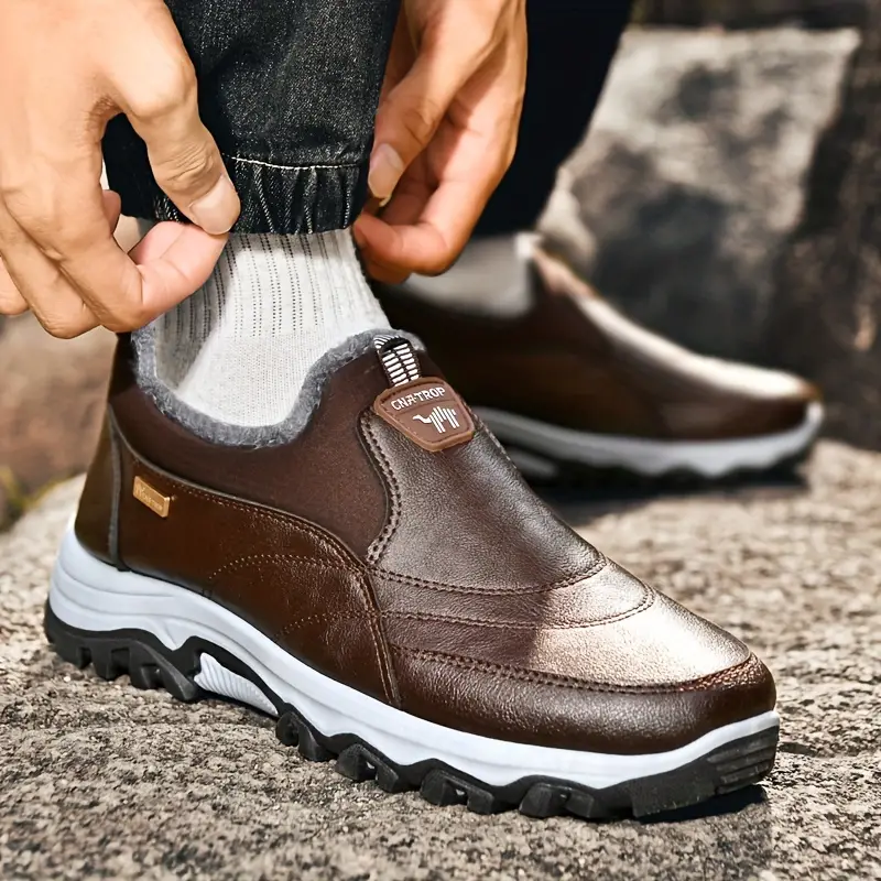 Men's Waterproof Warm Plush Lined Genuine Leather Orthopedic Snow Boots Hiking Boots