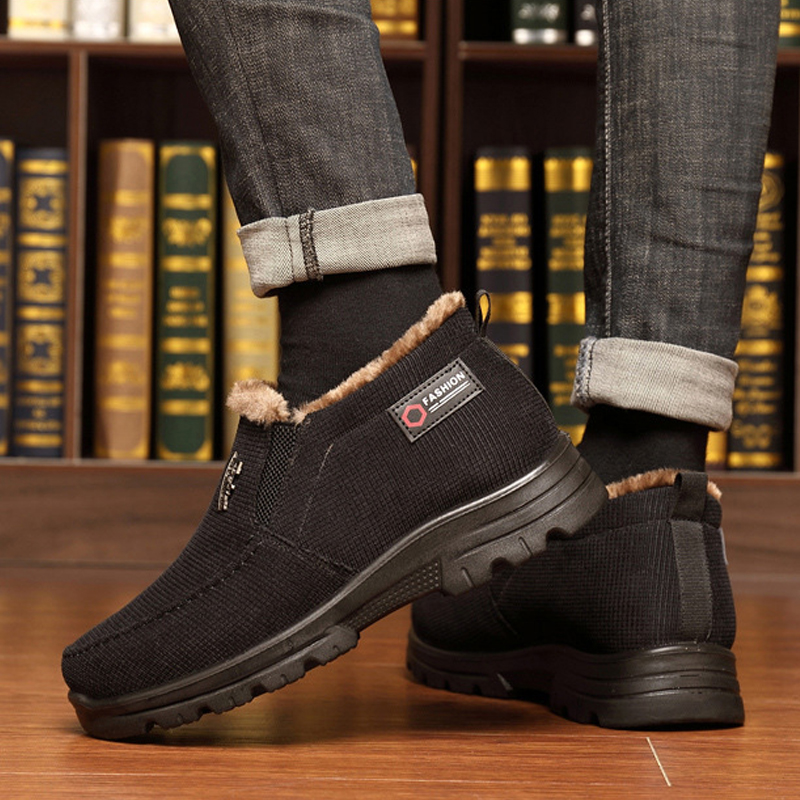 Men's  Comfortable Arch Support Waterproof Fleece Genuine Leather Snow Boots