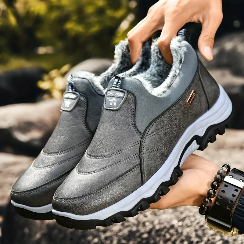 Men's Waterproof Warm Plush Lined Genuine Leather Orthopedic Snow Boots Hiking Boots