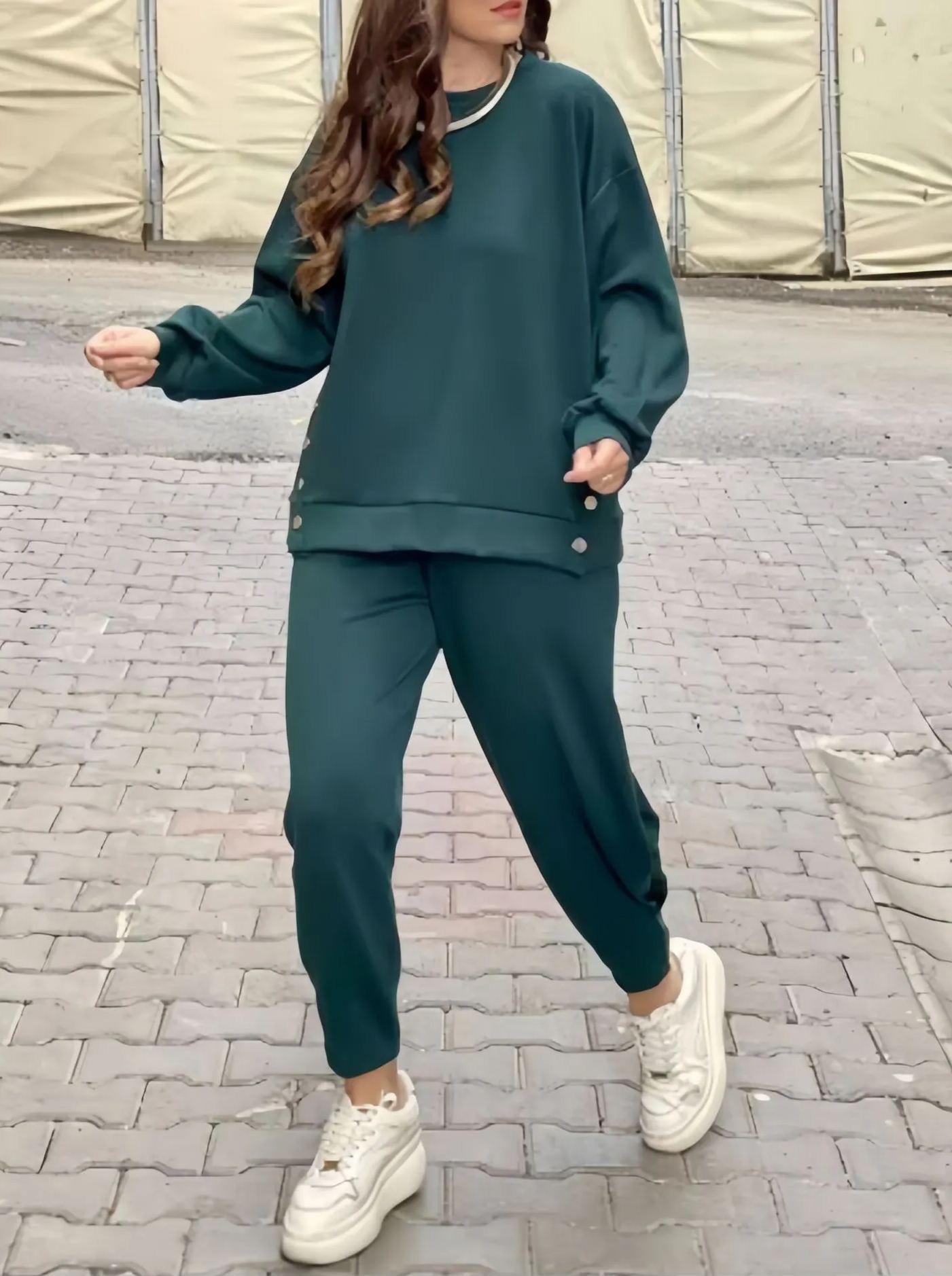 Button Split sweater & Pants set