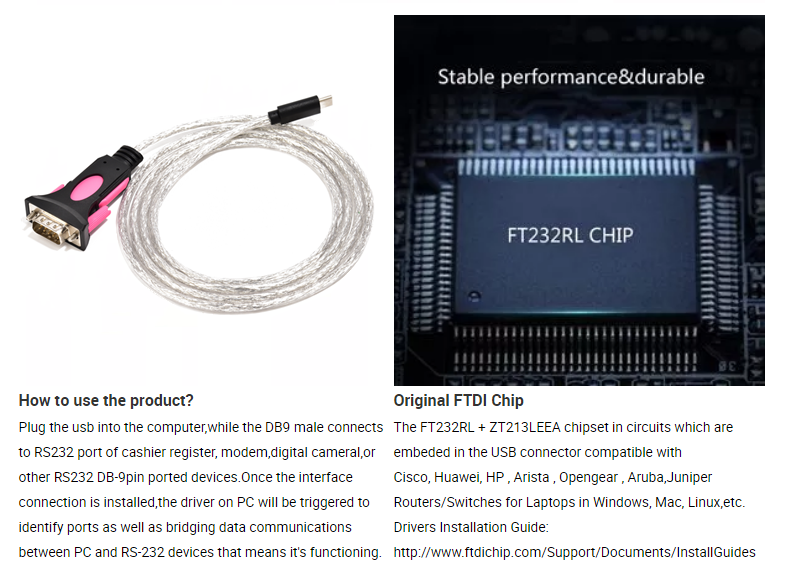 FTDI Chip Type-C USB to RS232 Converter Cable