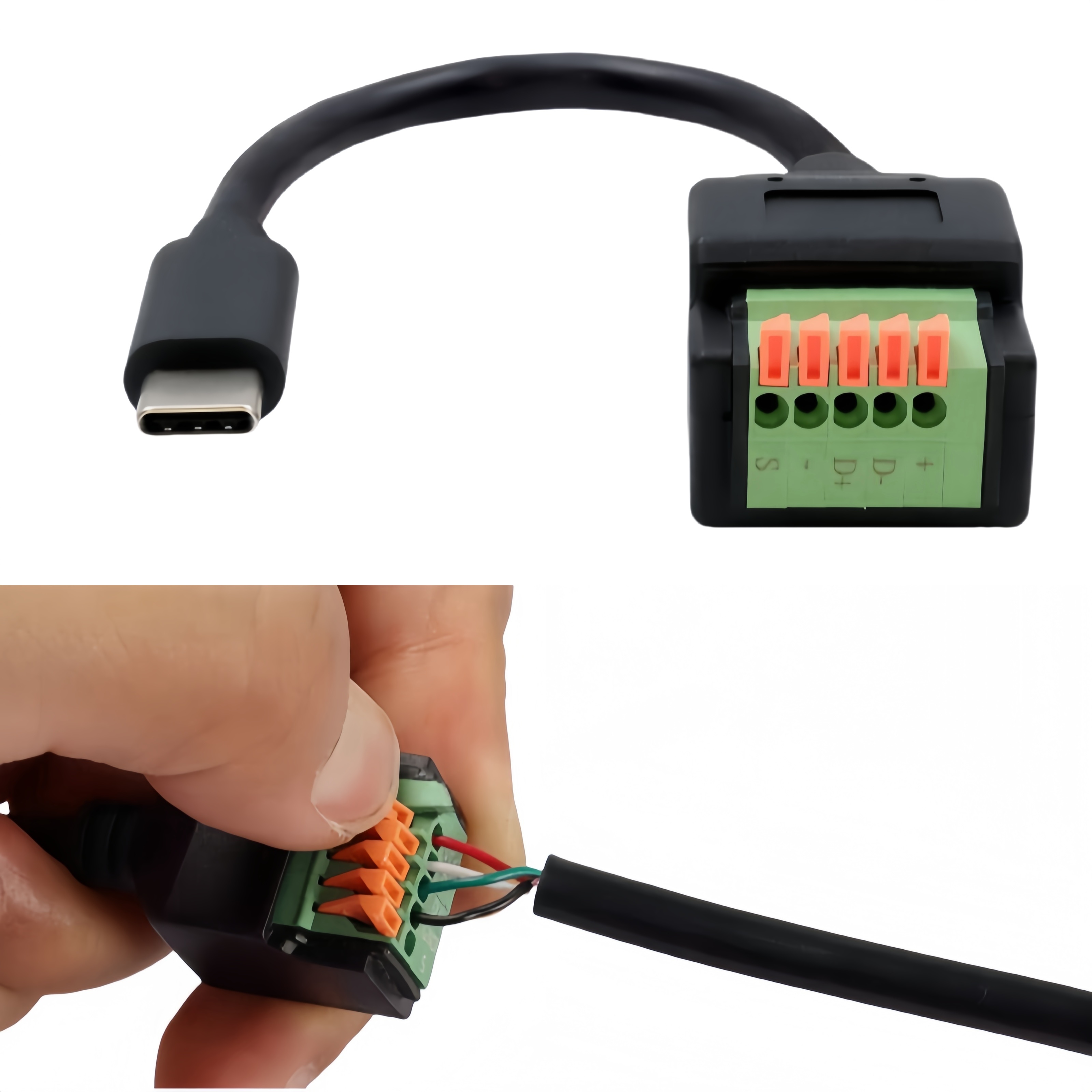 USB-C Male to 5Pin Terminal Block Cable with Push Button | PINOWELL