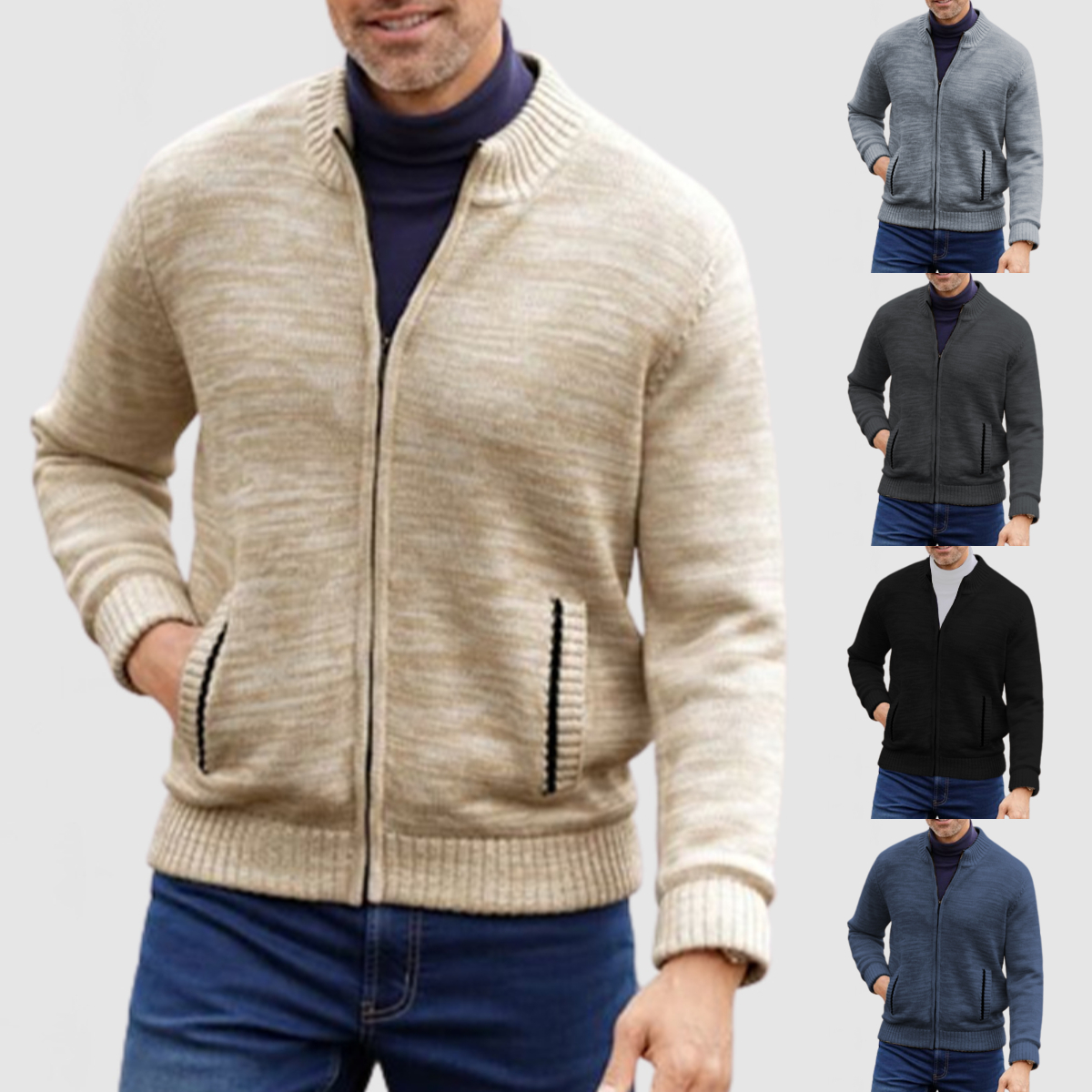 Men's Stand Collar Fashion Cardigan Sweater Knitted Jacket