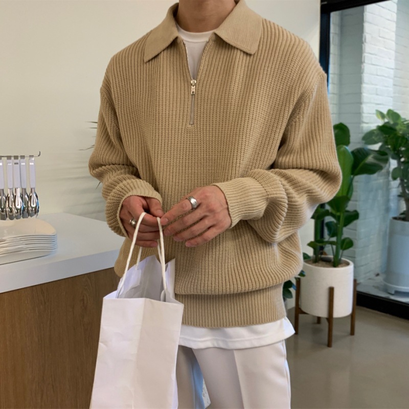 POLO collar sweater men's winter thickened loose half-zip sweater autumn and winter lazy Japanese retro trendy brand jacket