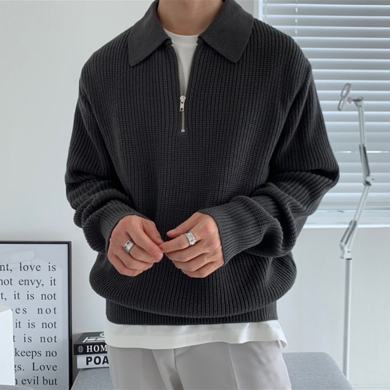 POLO collar sweater men's winter thickened loose half-zip sweater autumn and winter lazy Japanese retro trendy brand jacket