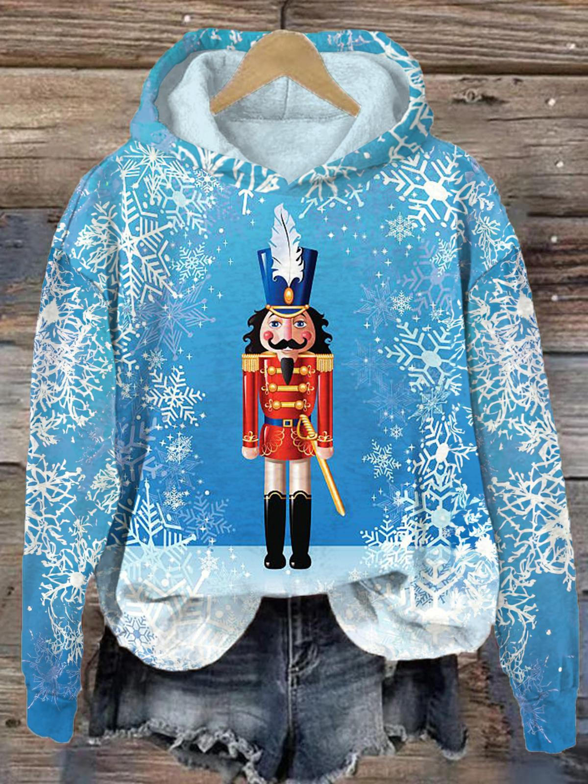 Vintage Nutcracker Snow Bird Rabbit Nature Graphic Turtle Roll Neck Sweatshirt