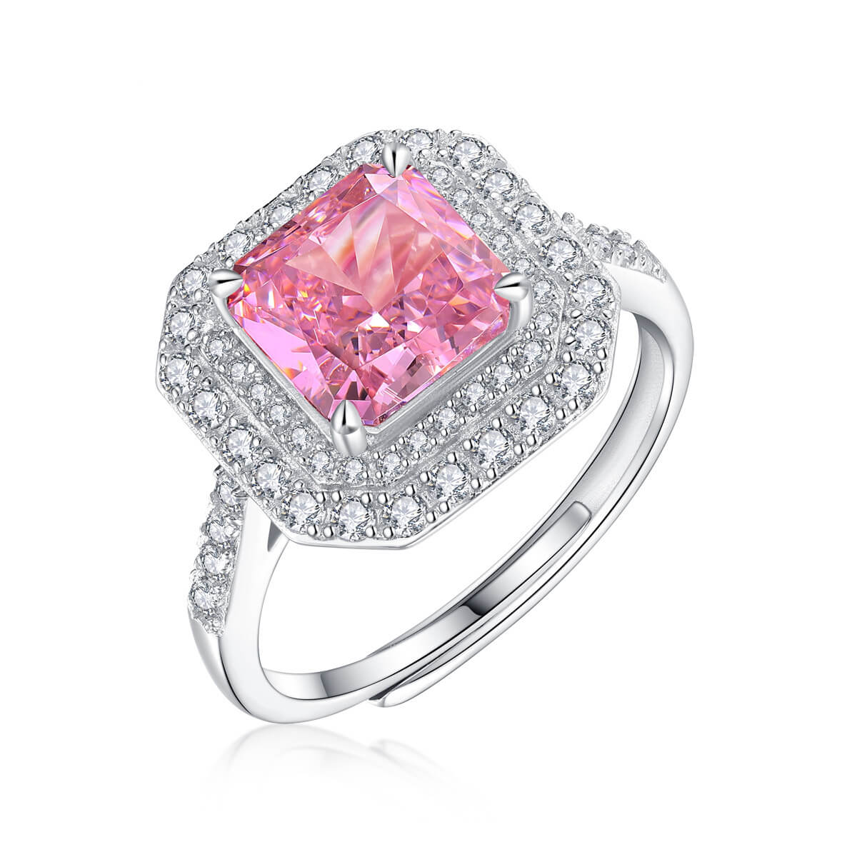 S925 Square Pink High Carbon Diamond Ring