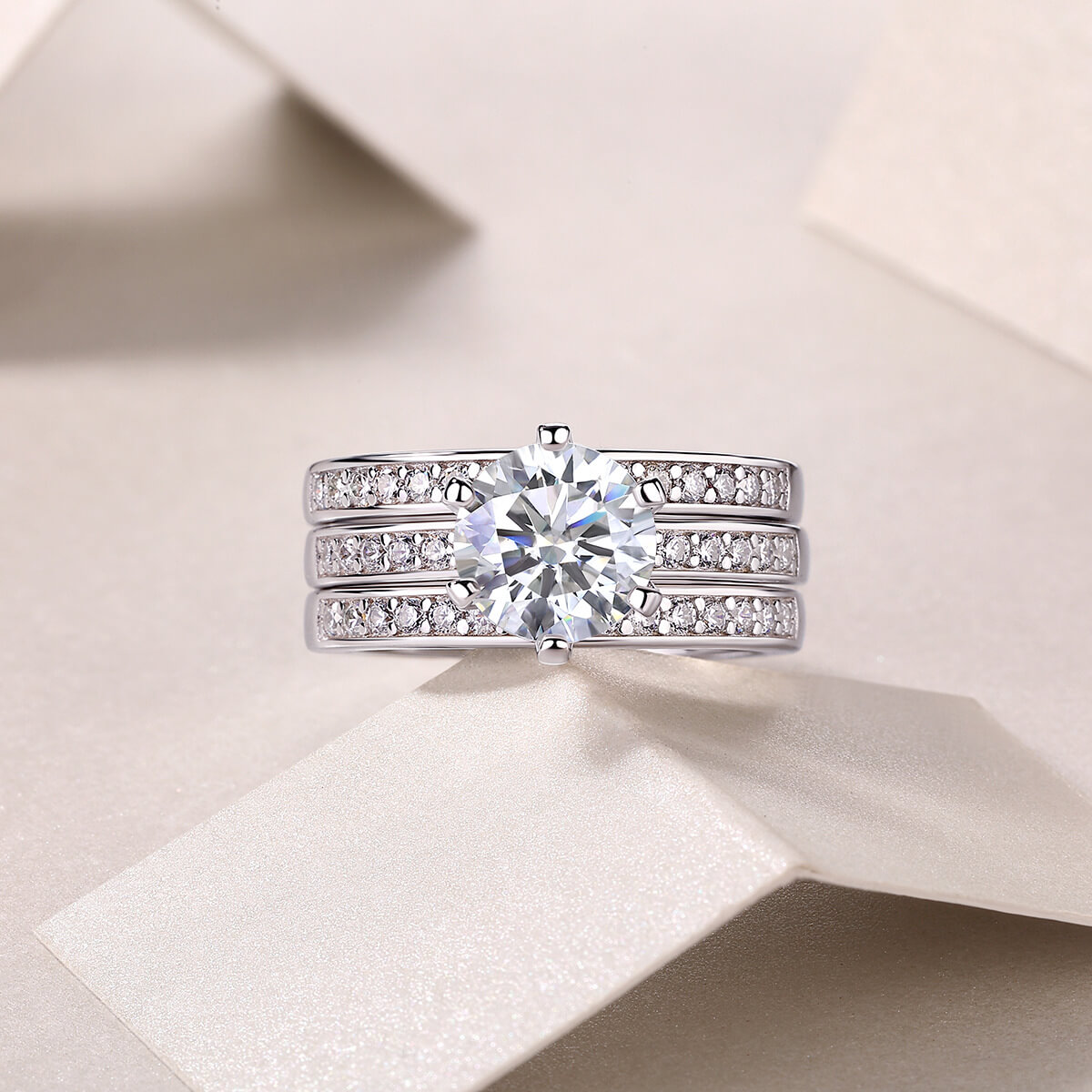 MARDAZA Classic 3PCS Round Cut Sterling Silver Moissanite Ring Set