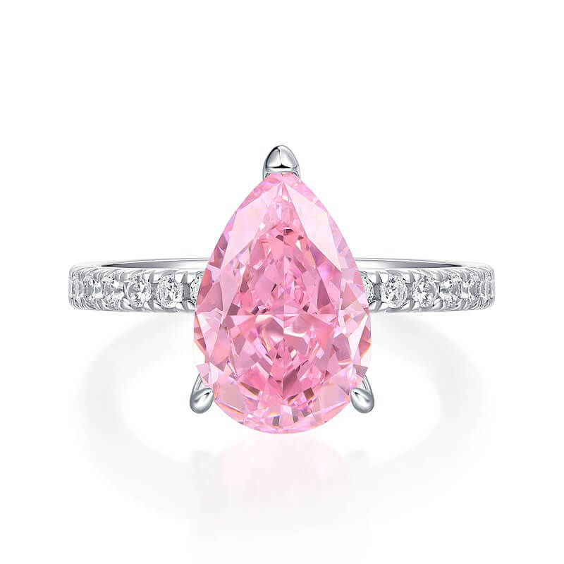 S925 Pear Shaped Pink High Carbon Diamond Ring