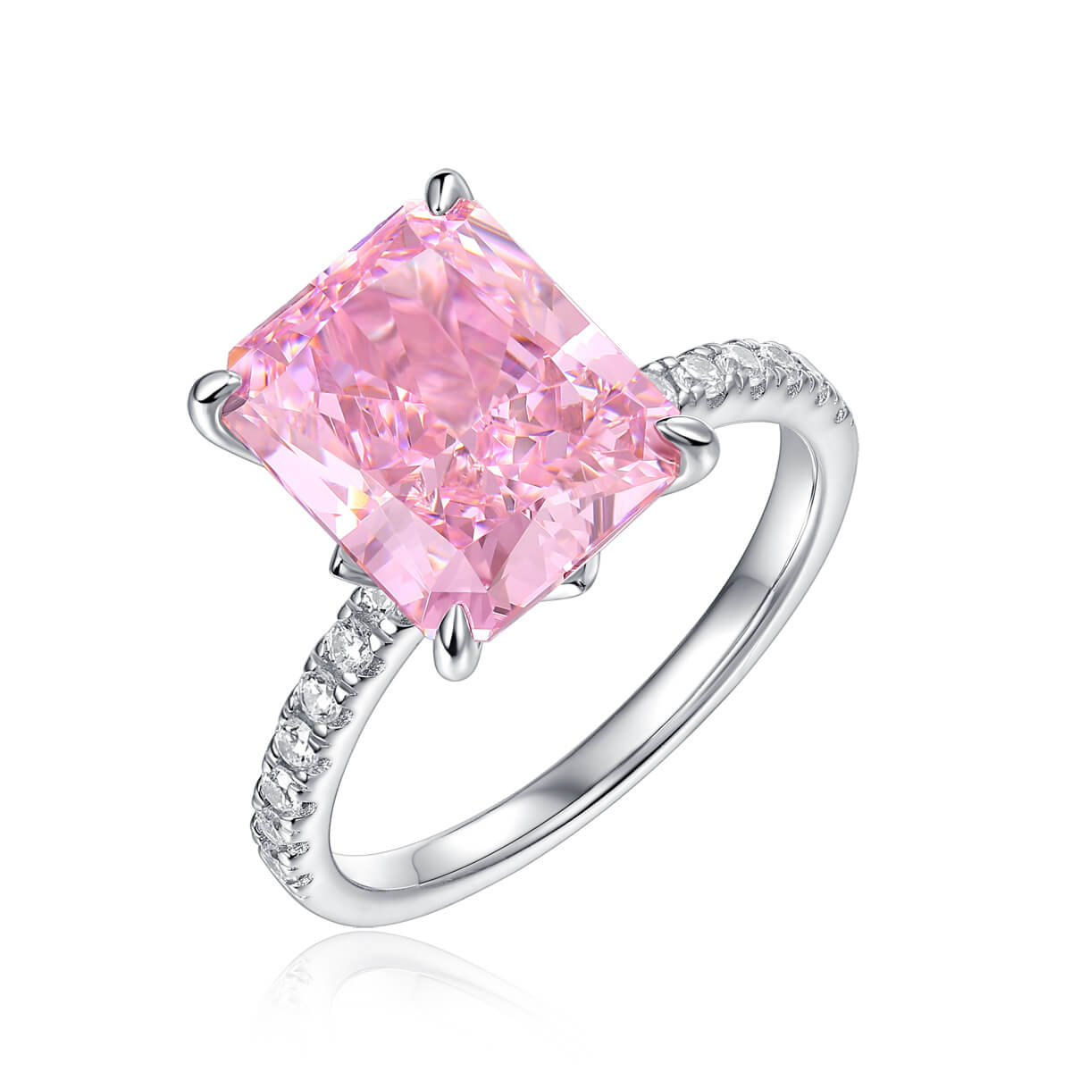 S925 Baguette Pink High Carbon Diamond Ring