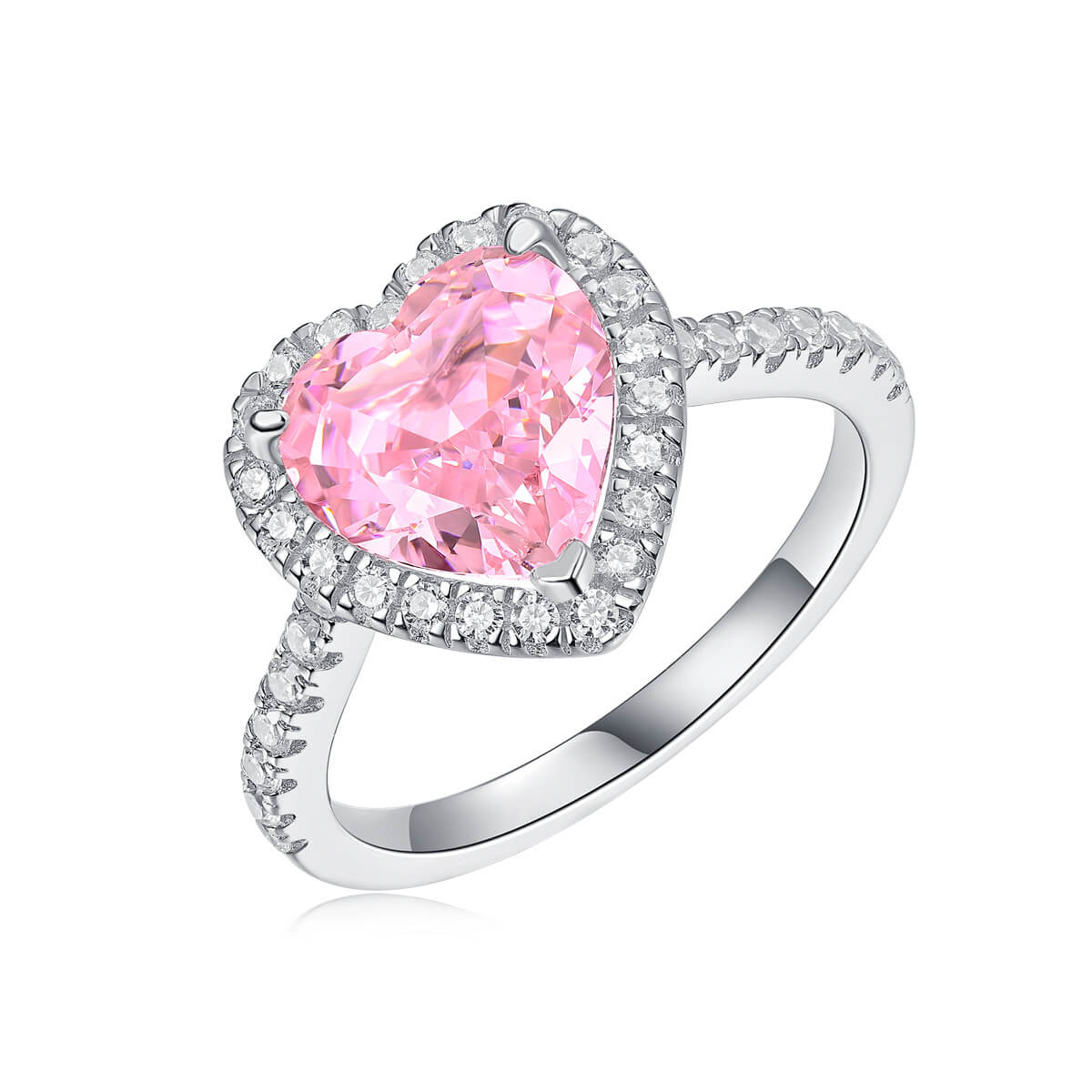 S925 Heart Pink High Carbon Diamond Ring