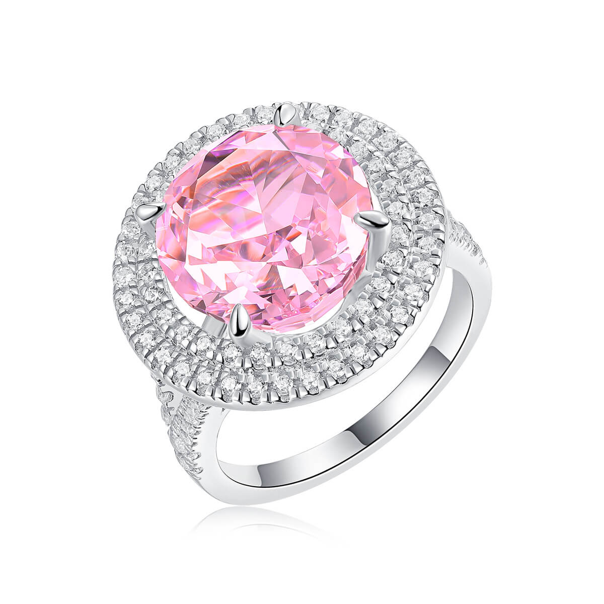 S925 Luxury Round Pink High Carbon Diamond Ring