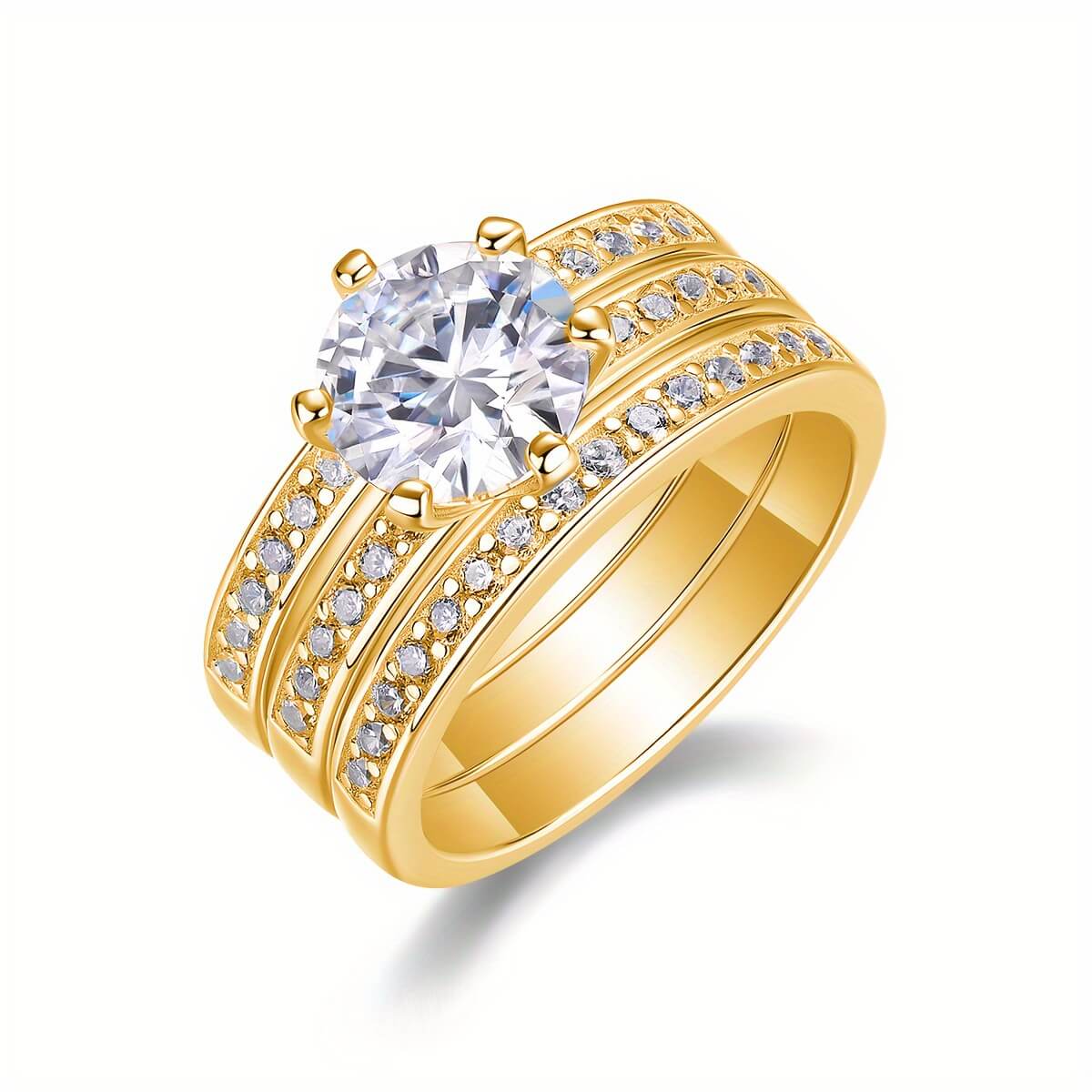 MARDAZA Classic 3PCS Round Cut Sterling Silver Moissanite Ring Set