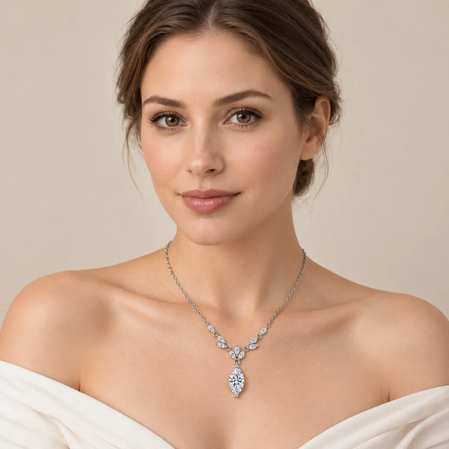 MARDAZA Laurel Drop Marquise Cut Sterling Silver Moissanite Necklace