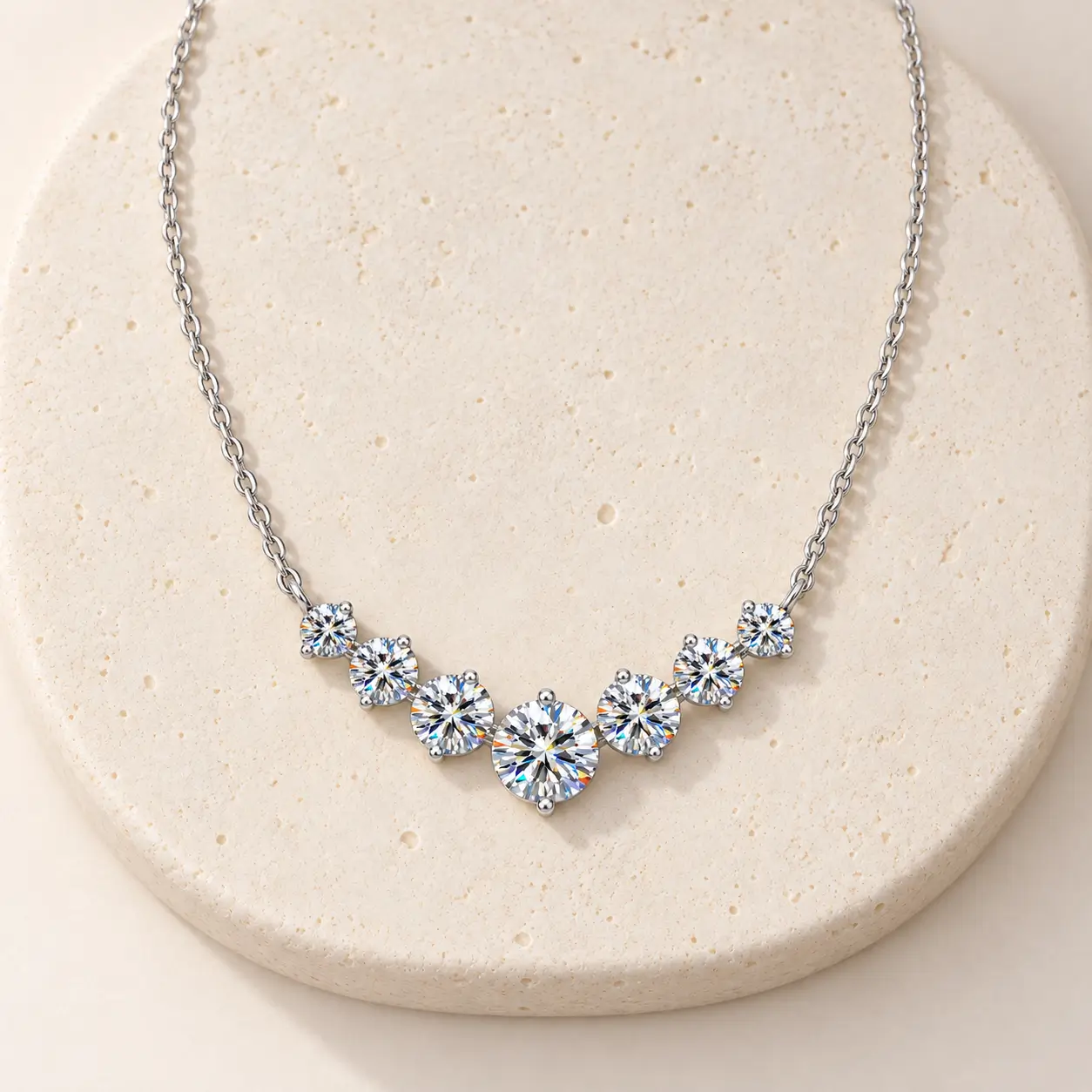 MARDAZA Brilliant V Cluster Round Cut Sterling Silver Moissanite Necklace
