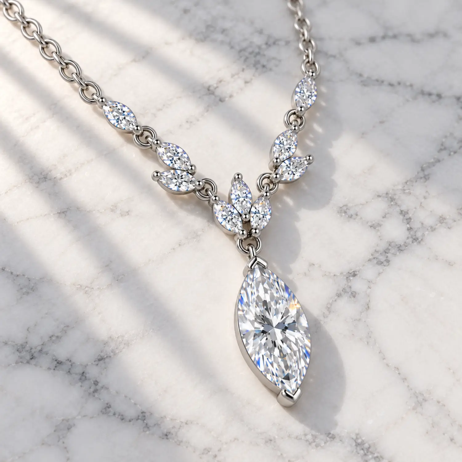 MARDAZA Laurel Drop Marquise Cut Sterling Silver Moissanite Necklace