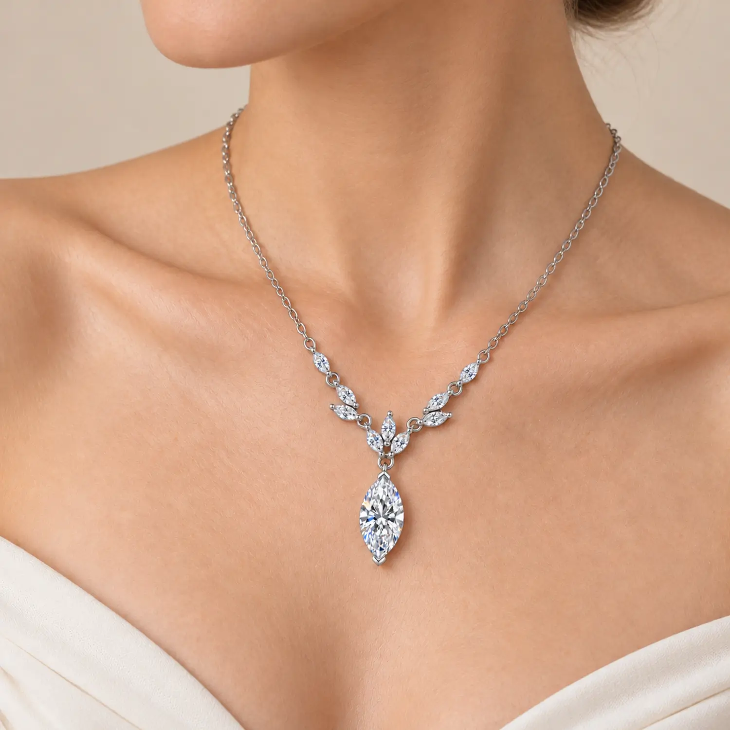 MARDAZA Laurel Drop Marquise Cut Sterling Silver Moissanite Necklace