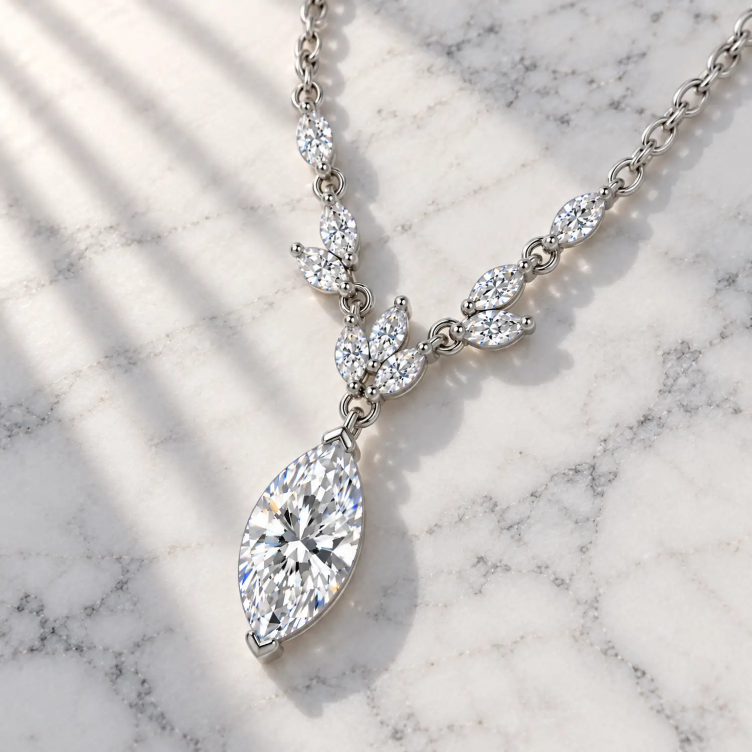 MARDAZA Laurel Drop Marquise Cut Sterling Silver Moissanite Necklace