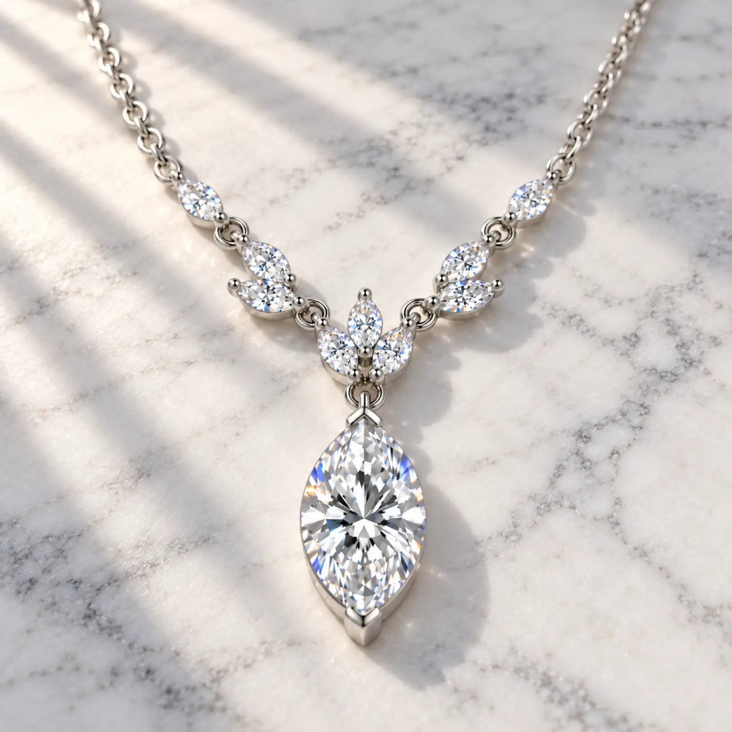 MARDAZA Laurel Drop Marquise Cut Sterling Silver Moissanite Necklace