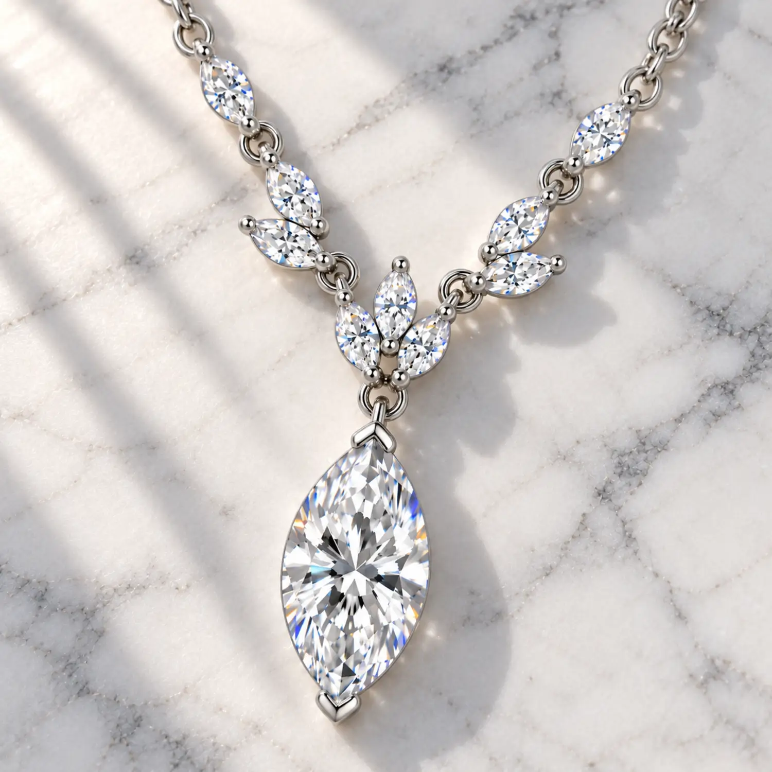 MARDAZA Laurel Drop Marquise Cut Sterling Silver Moissanite Necklace