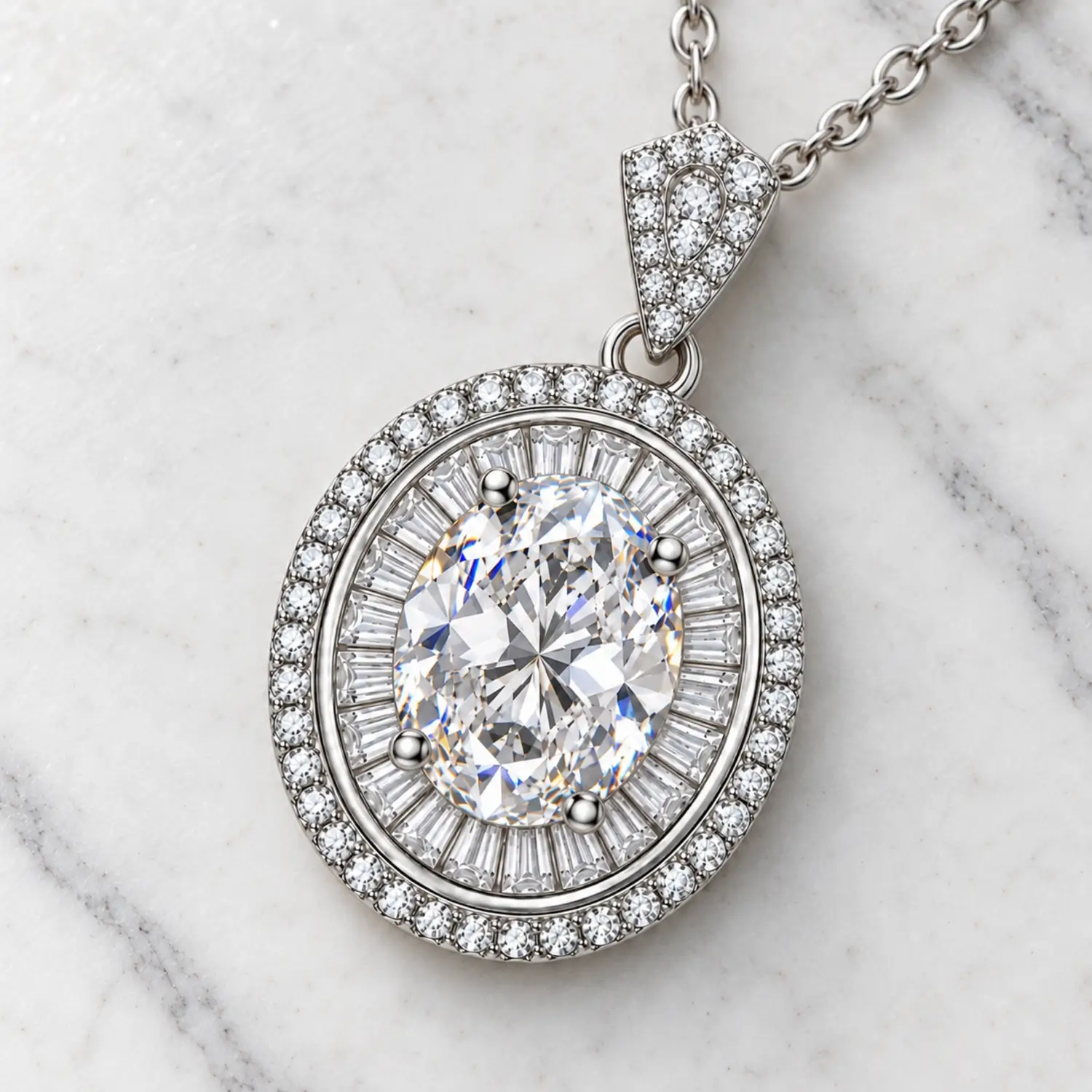 MARDAZA Royal Double Halo Oval Cut Moissanite Necklace