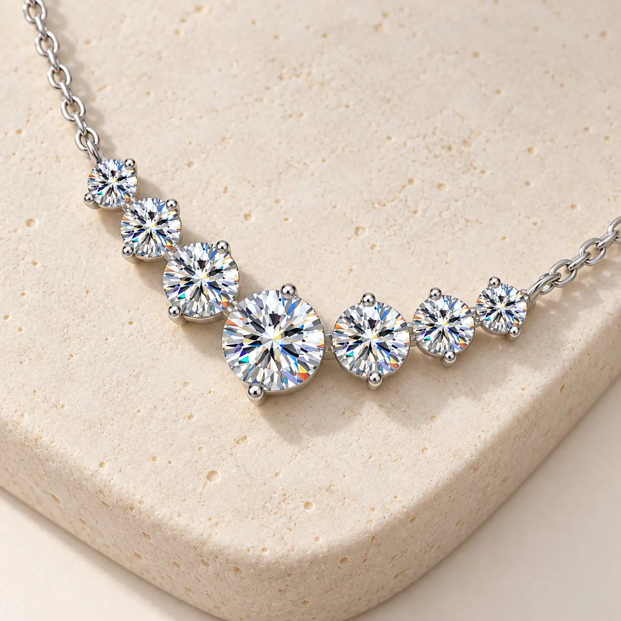 MARDAZA Brilliant V Cluster Round Cut Sterling Silver Moissanite Necklace