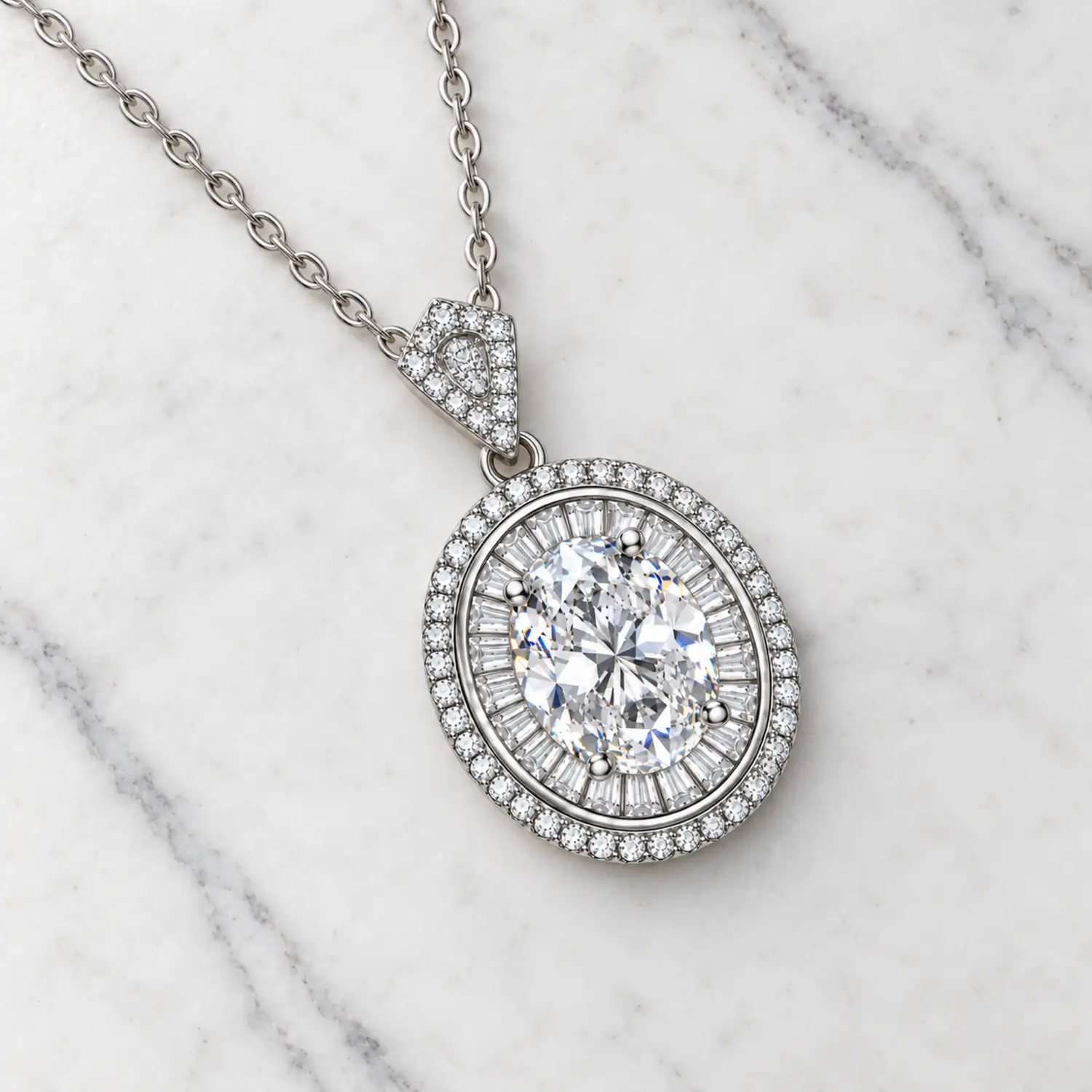 MARDAZA Royal Double Halo Oval Cut Moissanite Necklace
