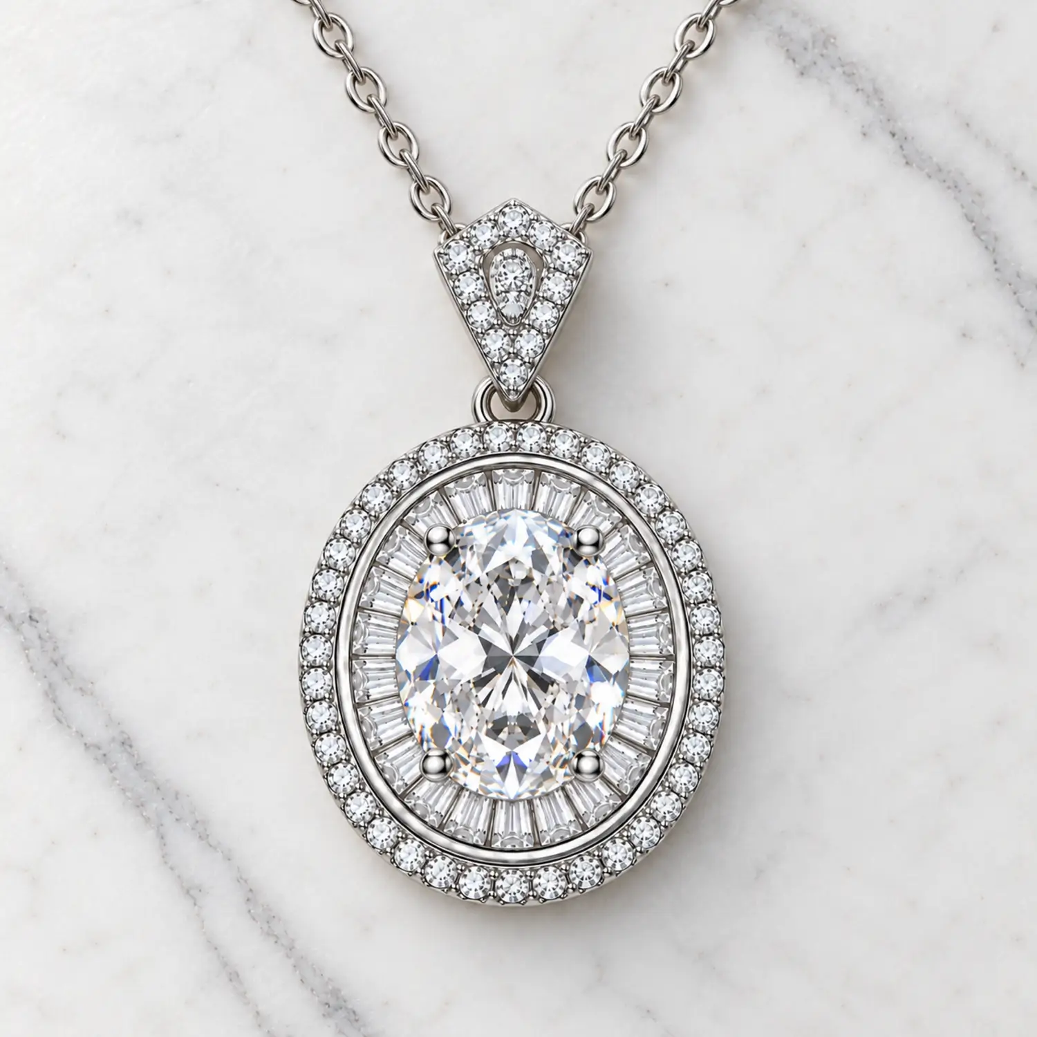 MARDAZA Royal Double Halo Oval Cut Moissanite Necklace