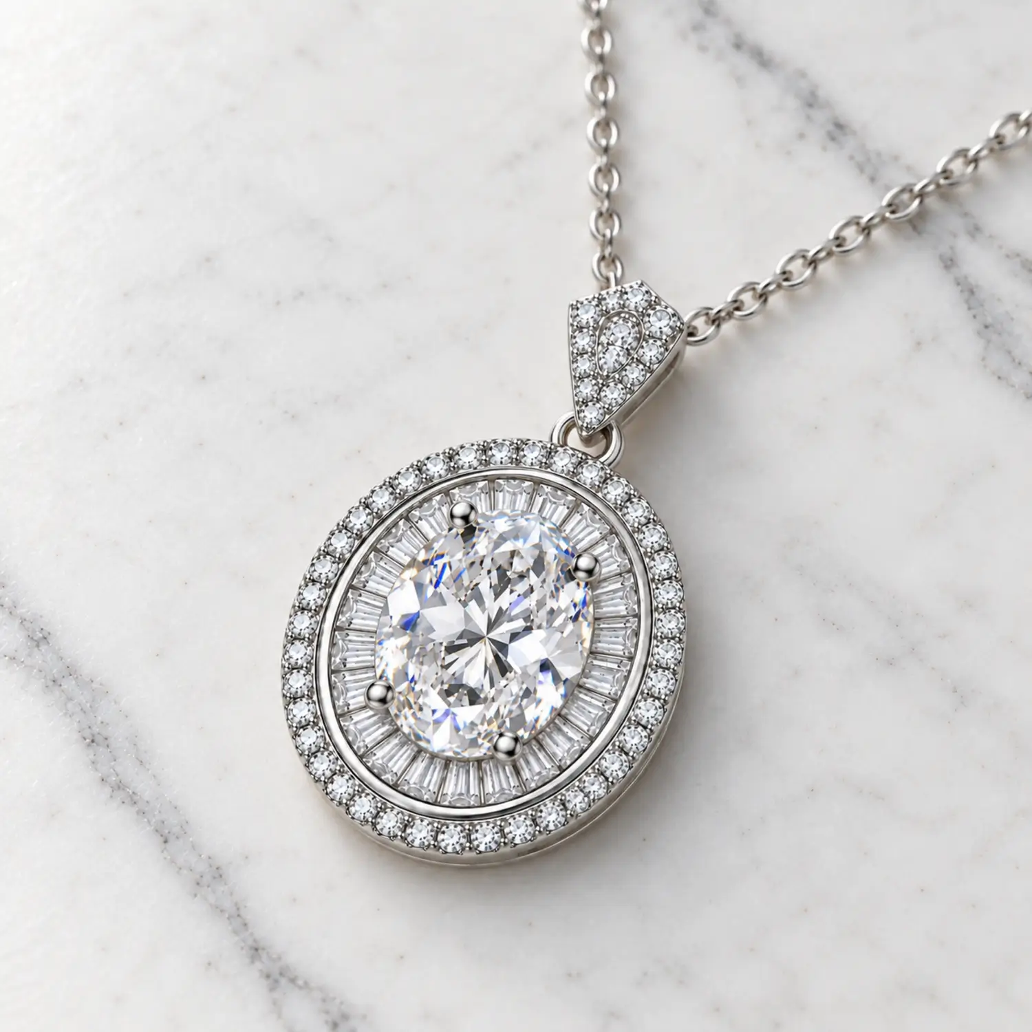 MARDAZA Royal Double Halo Oval Cut Moissanite Necklace