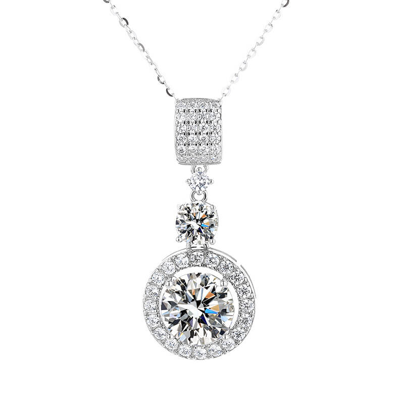 MARDAZA Triple Sparkle Round Cut Sterling Silver Moissanite Necklace