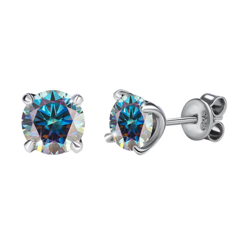 MARDAZA Classic Four-Prong Round Cut Sterling Silver Moissanite Earrings