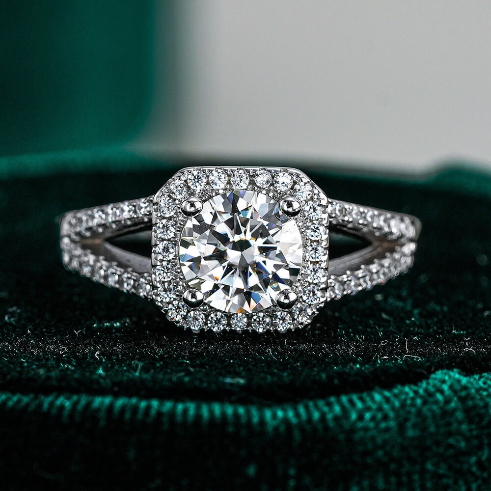 MARDAZA Double Halo Cushion Round Cut Sterling Silver Moissanite Ring