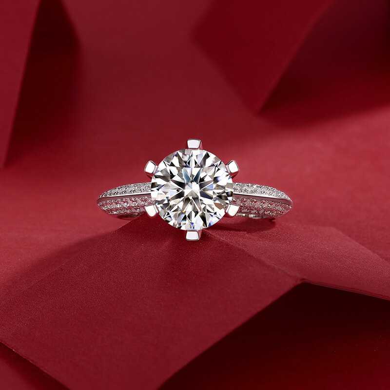 MARDAZA Royal Six-Prong Round Cut Sterling Silver Moissanite Ring