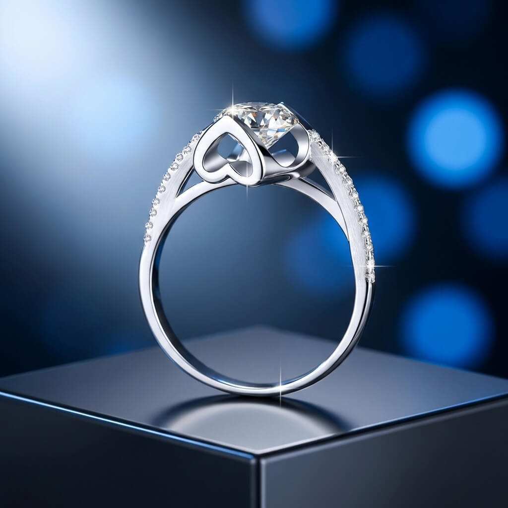 MARDAZA Sweetheart Round Cut Sterling Silver Moissanite Ring