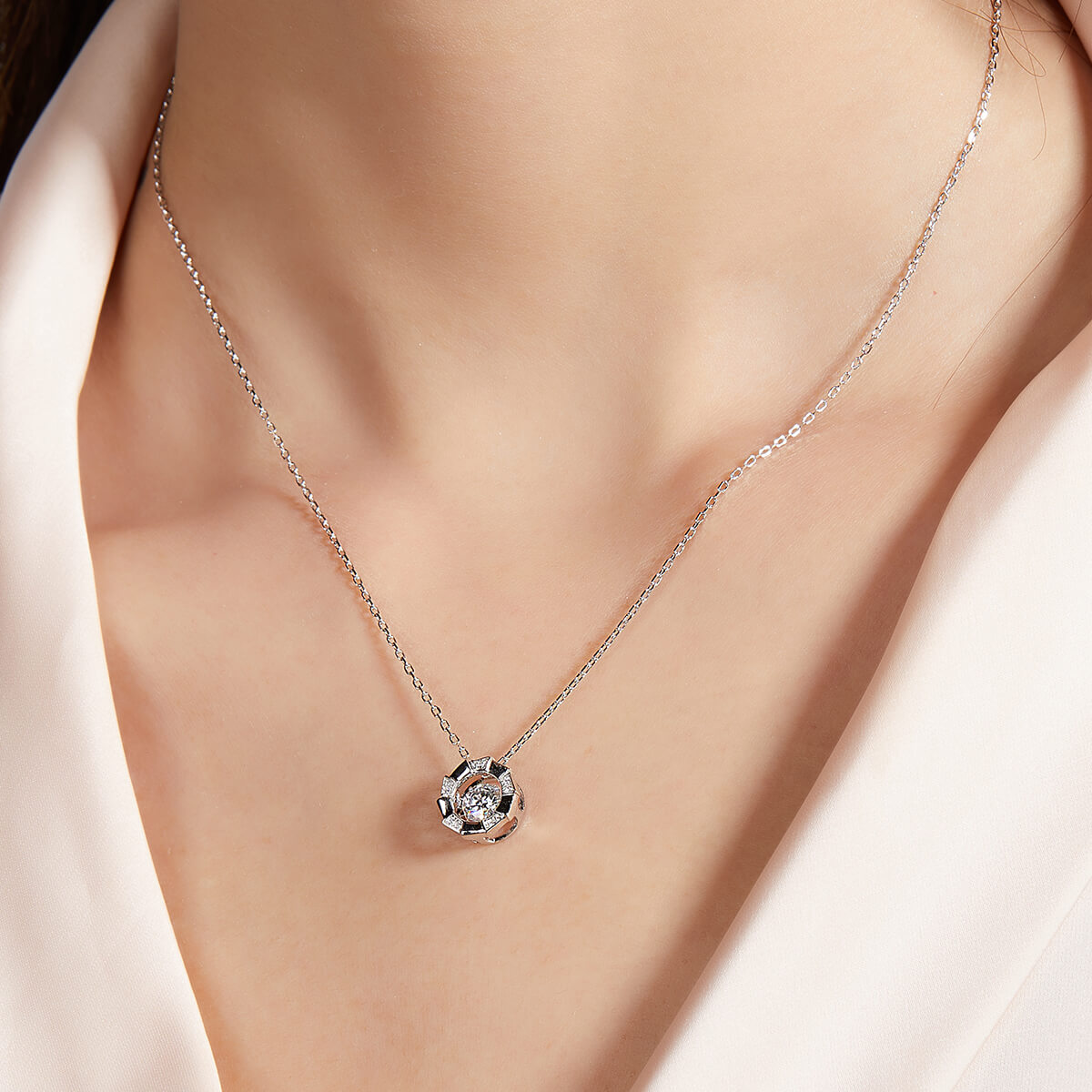 MARDAZA Dancing Octa Bloom Round Cut Sterling Silver Moissanite Necklace